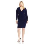 Marina Women's Plus Size Short Jersey Faux Wrap Side, Navy, 18W