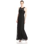 Donna Morgan Women's Harper Long Lace Illusion Gown, Black, 0