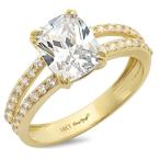 Clara Pucci 4.55 CT Cushion Cut CZ Solitaire Engagement Ring 14K Yello