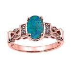 Solid 14k Rose Gold Australian Opal Doublet and Diamond Engagement Pro