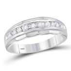 10kt White Gold Mens Round Diamond Single Row Grooved Wedding Band Rin