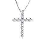 14K White Gold Cross Diamond Pendant Necklace (1/2 Carat) with Gold Ch