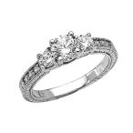 Art Deco Diamond 10k White Gold Engagement and Proposal Ring With 1 Ca