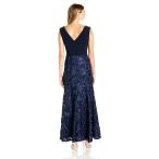 Alex Evenings Women's Long Sleeveless Dress with Rosette Skirt, Navy,