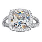 Solid 10k White Gold Cushion Cut White Cubic Zirconia Halo Engagement