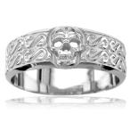 Mens Wide Skull Wedding Ring with S Pattern in Sterling Silver Size 11