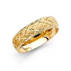 Wedding Band Solid 14k Yellow Gold Diamond Cut Ring Diamond Cut Satin