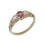 LetsBuyGold 10k White Gold Real Genuine Pink Tourmaline &amp; Cultured Pea