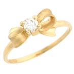 14k Yellow Gold Pretty Bow Design Round CZ Satin Finish Promise Ring