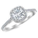 GIA Certified 1 Carat Cushion Cut Halo Diamond Engagement Ring - 0.7 c