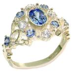 LetsBuyGold 14k White Gold Natural Tanzanite and Diamond Womens Cluste