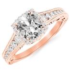 GIA Certified 1.45 Carat Cushion-Cut 14K Rose Gold Vintage Sidestone D