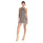 S.L. Fashions Women's Blouson Halter Crochet Dress, Gold, 6