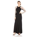 Xscape Women's Illusion Long Beaded Sleeve Gown, Black/Nude/Silver, 8