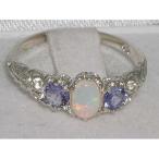 925 Sterling Silver Natural Opal and Tanzanite Womens Promise Ring - S