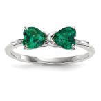 14k White Gold Created Green Emerald Bow Band Ring Size 7.00 Set Birth