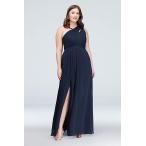 David's Bridal Long One-Shoulder Crinkle Chiffon Bridesmaid Dress Styl