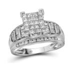 Mia Diamonds 14kt White Gold Womens Princess Diamond Cluster Bridal We