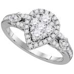 Bridal 14K White Gold Tear Drop Diamond Cluster Engagement Wedding Rin
