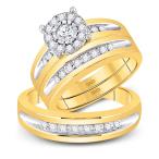 10kt Yellow Gold His &amp; Hers Round Diamond Solitaire Matching Bridal We