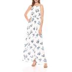 MOON RIVER Women's Halter Maxi Dress with Back TIE, Indigo Floral, S