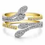 TwoBirch 14k Yellow Gold Double Leaf Pave Set Wedding Ring Guard with