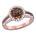 14kt Rose Gold Womens Round Brown Diamond Solitaire Halo Bridal Weddin