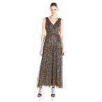 London Times Women's V Neck Beaded Waist Maxi, Gold, 10