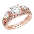 Round Pear cut Pave Bridal Engagement Wedding Ring Band Set Halo 1.9 C