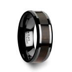 Thorsten Umbra Black Ebony Wood Inlaid Black Ceramic Ring with Beveled