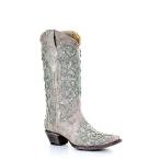 Corral Women's 13-inch White/Green Glitter Inlay &amp; Crystals Pull-On Co