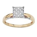 Round White Pave Diamond 10k Yellow Gold Princess-Shaped Ring (.10 ctt