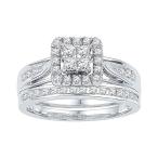 Square Halo Engagement Ring &amp; Wedding Band Set 10k White Gold Bridal R