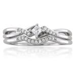 10k White Gold Princess-Cut &amp; Round Diamond Engagement Bridal Set Wedd