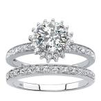 Genuine Diamond and Lab Created White Sapphire 2-Piece Halo Wedding Ri