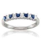 14k White Gold Princess-cut Diamond &amp; Blue Sapphire Bridal Wedding Ban