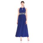 R&amp;M Richards Women's Halter Gown with Beaded Waist, Royal 10