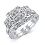1/2 Cttw Diamond 3 Stone Halo Engagement Bridal Set in 925 Sterling Si