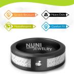 Nuni Jewelry 8MM Black Plated Tungsten Ring Silver Stripe Simulated Me