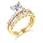 TWJC 14k Yellow Gold SOLID Engagement Ring and Wedding Band 2 Piece Se