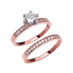 Diamond 10k Rose Gold Solitaire Engagement and Wedding Ring Set With 1