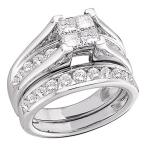 Princess Diamond Engagement Ring &amp; Wedding Band 10k White Gold Bridal