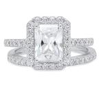 Clara Pucci Emerald Cut Solitaire Pave Halo Bridal Engagement Wedding