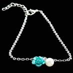 Ocean Blue Rose Anklet Jewelry with Pearl Drop