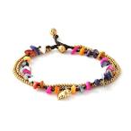 MGD, Colorful Dyed Shell Color Bead and Brass Bell Anklet. 3-strand El