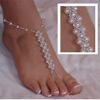Denifery 1pc Vintage Silver Boho Pearl Anklet Stretched Anklet Beach A