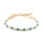 Hemp Anklet Bracelet with Clear Beads &amp; Turquoise Blue Glitter Fimo Be