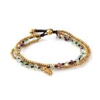 MGD, Purple Green Fluorite Color Bead and Brass Bell Anklet. 3-strand