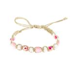 Hemp Anklet Bracelet with Puka Shells, Pink Beads &amp; Pink Cat's Eye Hea