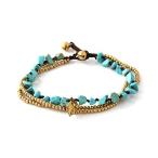 MGD, Blue Turquoise Color Bead and Brass Bell Anklet. 3-strand Elephan